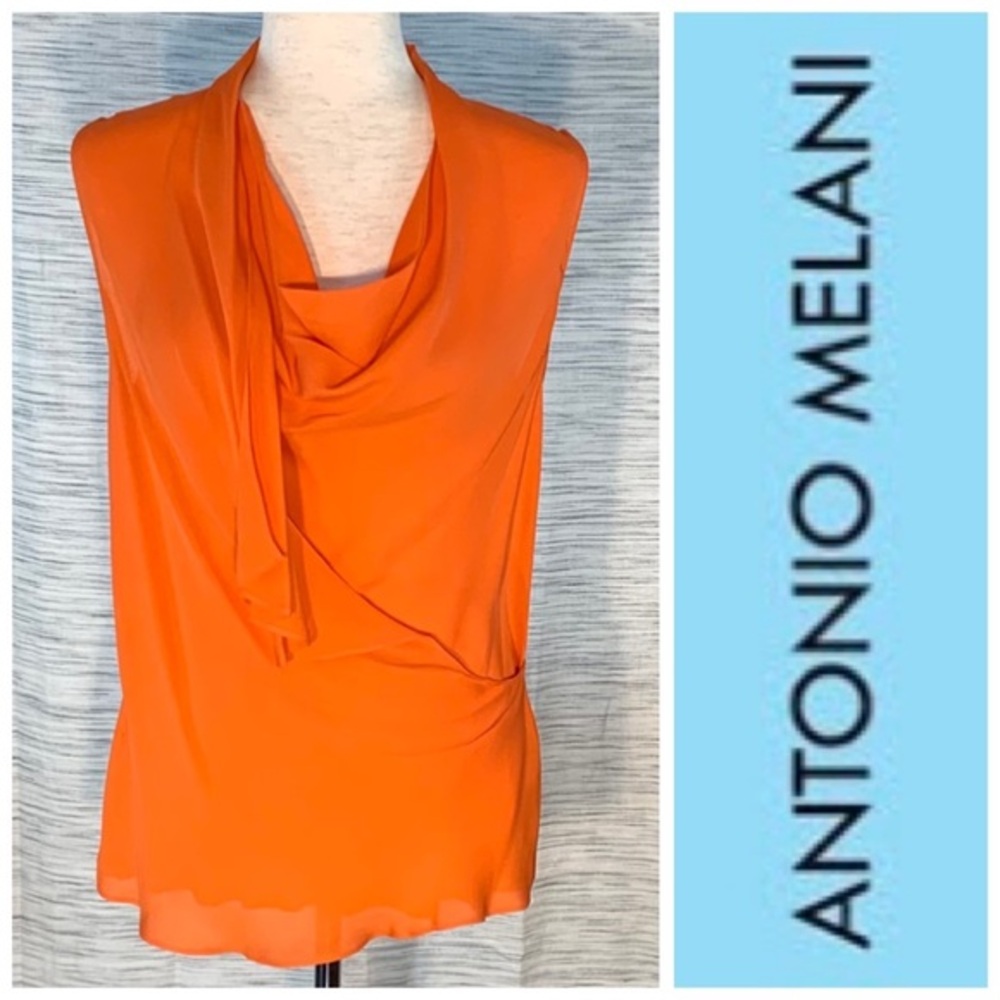 Antonio Melani orange silk sleeveless layered top.